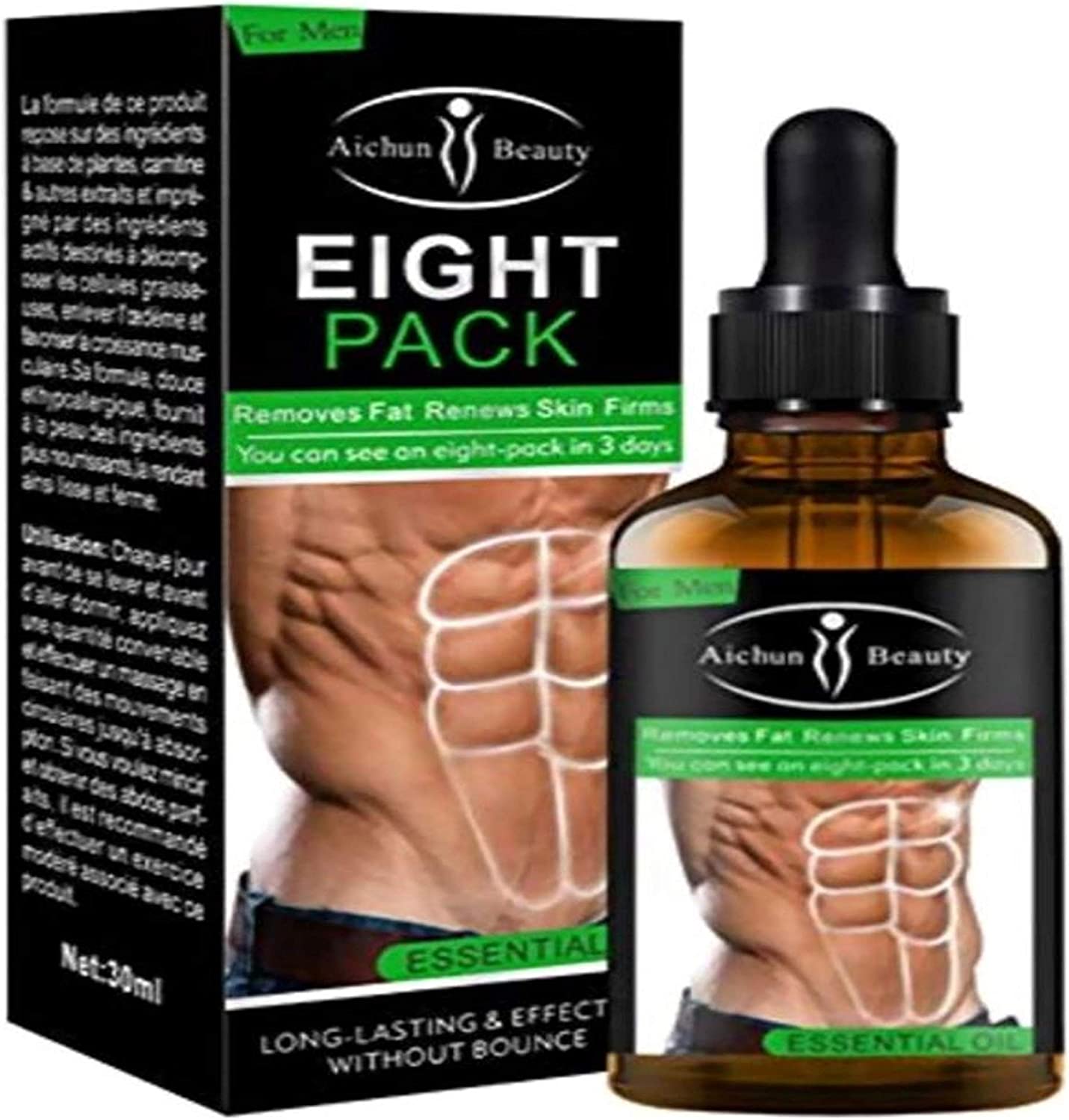 AICHUN BEAUTY Eight Pack Abdominal Essential Oil For Men Strong Waist Manly Torso Smooth Lines Press Fitness Belly Burning Muscle Fat Remove Renews Skin Weight Loss Slimming Cream 30ml