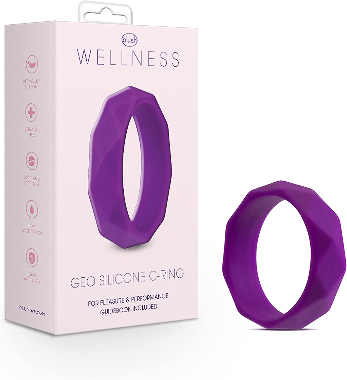 Blush Wellness Geo C Ring - Puria Platinum Silicone C Ring - Moderately Stretchy 1.75" Width - Ultrasilk Smooth for Optimal Comfort - Erection Enhancing - for ED - Longer Thicker - for Men & Couples