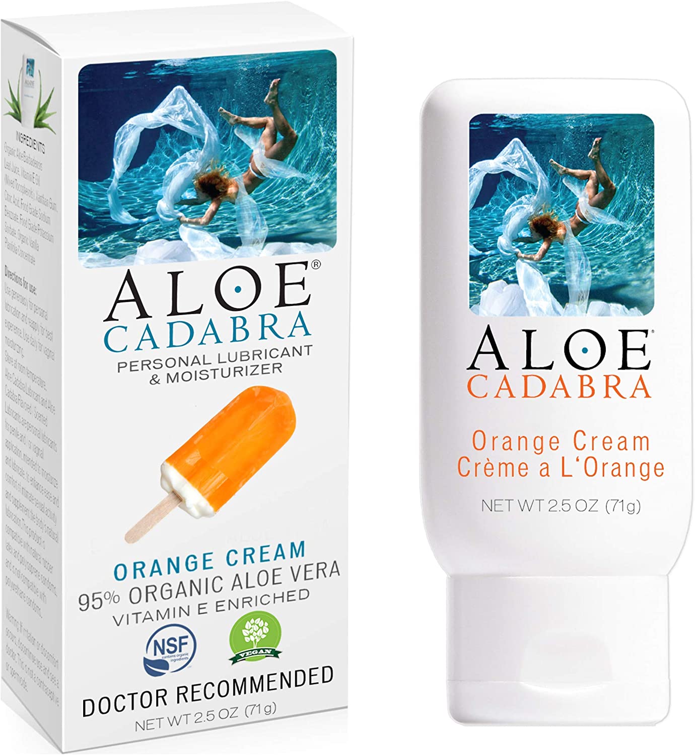 Aloe Cadabra Flavored Personal Lubricant & Moisturizer for Anal, Sex, Oral, Women, Men & Couple, 2.5 Ounce, Orange Cream