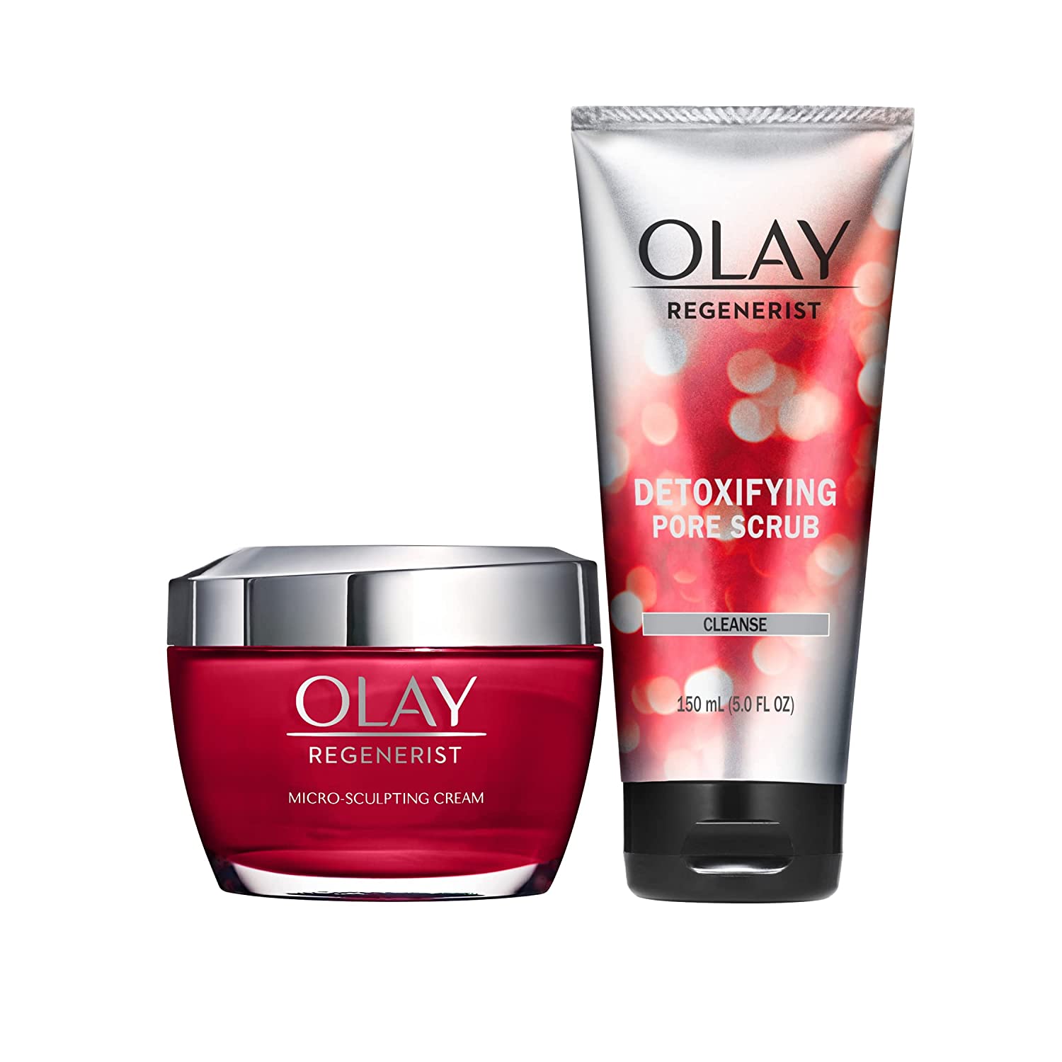 Face Wash by Olay Regenerist Advanced Anti-Aging Pore Scrub Cleanser (5.0 Oz) and Micro-Sculpting Face Moisturizer Cream (1.7 Oz) Skin Care Duo Pack, Total 6.7 Ounces Packaging may Vary
