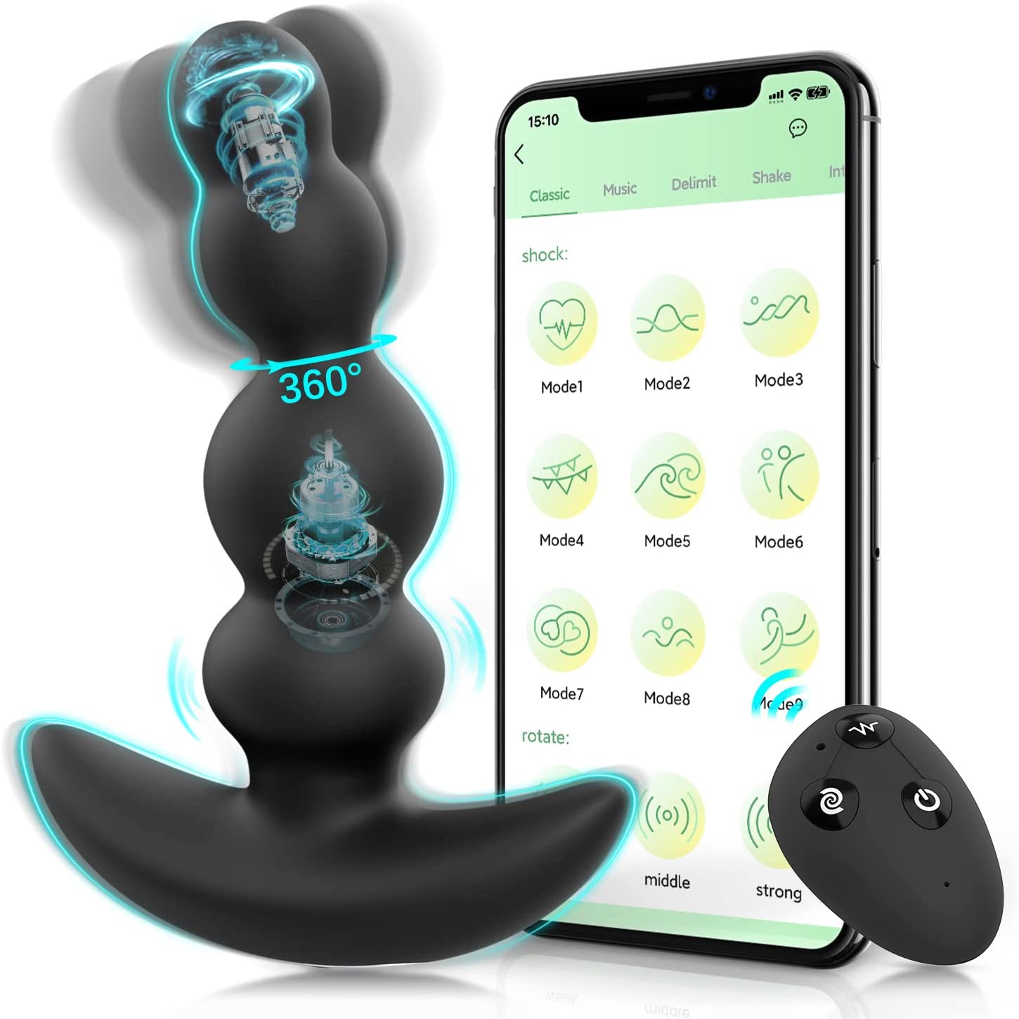 APP & Remote Control Anal Vibrator Prostate Massager - 360° Rotating Anal Butt Plug Stimulator, Tapered Design Vibrating Anal Beads, G-spot Vibrator Sex Toys for Men, Women and Couple, Anal Toy