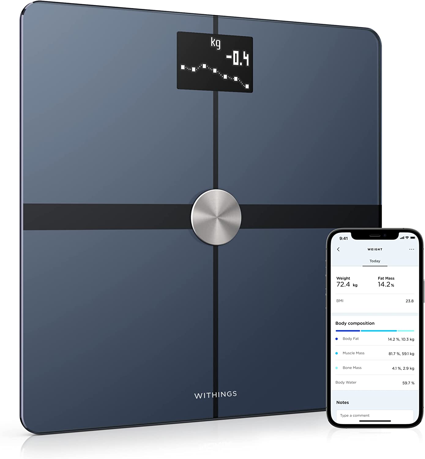 Withings Body+ Wi-Fi Smart Scale for Body Weight with Automatic Smartphone App Sync, Full Body Composition Analyzer Incl. Body Fat, BMI, Water Percentage, Muscle & Bone Mass, Pregnancy Tracker