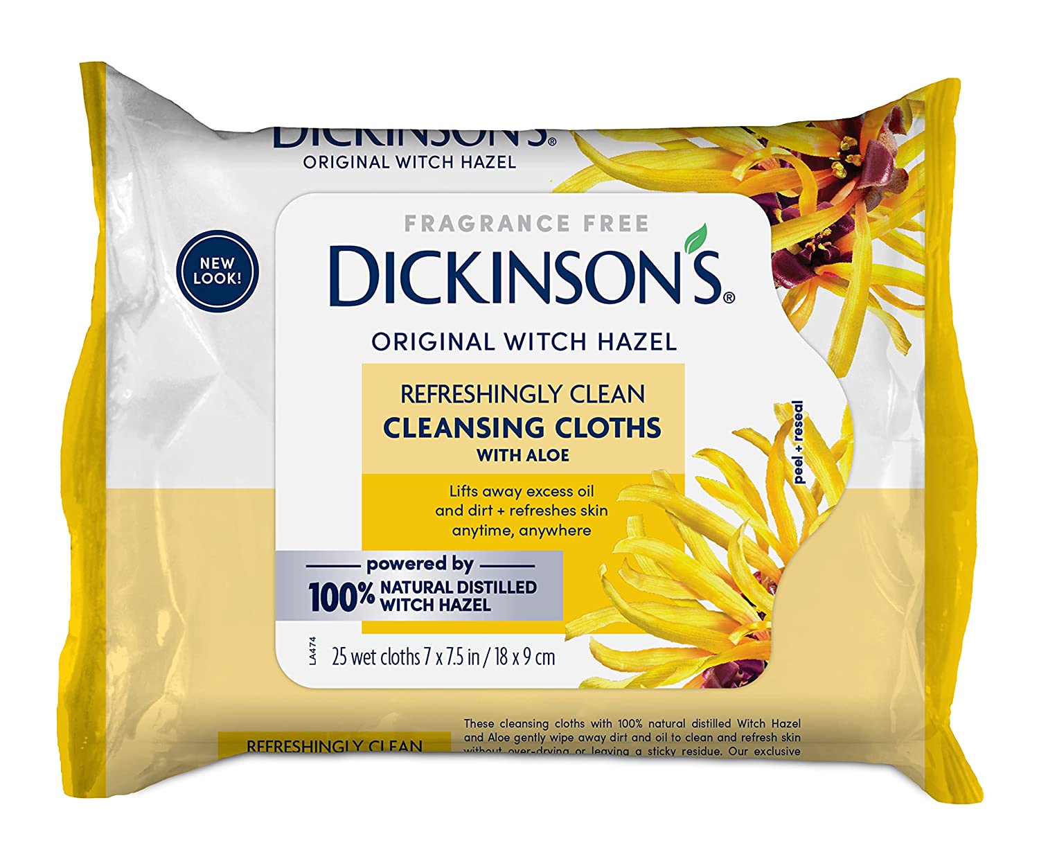 Dickinson's Original Refreshingly Clean Daily Cleansing Cloths, Witch Hazel and Aloe, 25 Count