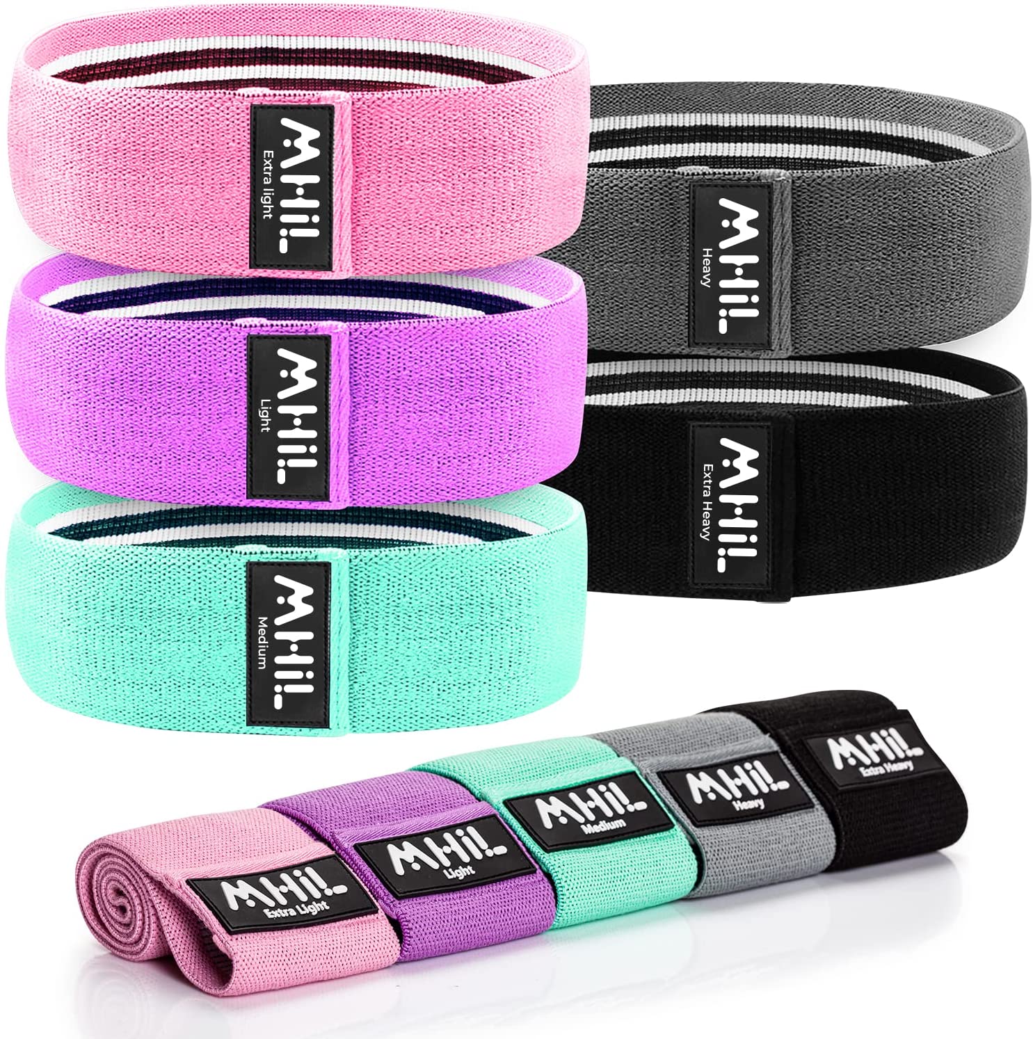MhIL 5 Resistance Bands Set - Booty Bands for Women and Men, Best Exercise Bands, Workout Bands for Working Out Legs, Butt, Glute- Stretch Gym Fitness Bands, Workout Equipment , Workout Sets for Women